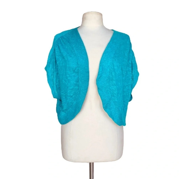 LANE BRYANT Women’s Size 18/20 Teal Knit Open Front Crop Short Sleeve Cardigan - Picture 1 of 2